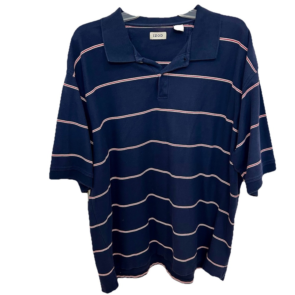 IZOD‎ men's navy blue striped polo shirt Red, And White Stripes XXL Y2K VTG
